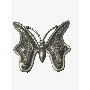 Vintage Silver-Tone Butterfly Brooch With Intricate Engraved Details 2.25”